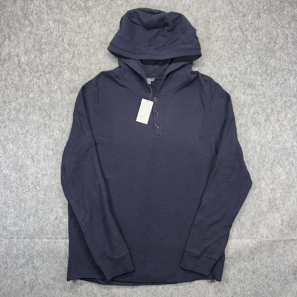 Vince Hoodie Henley Sweatshirt Men's XXL Blue Cotton Luxury New $145